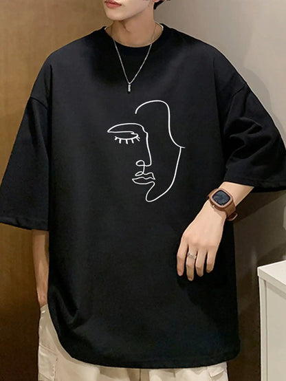 Minimalist Female Silhouette Pattern Cotton T-Shirt