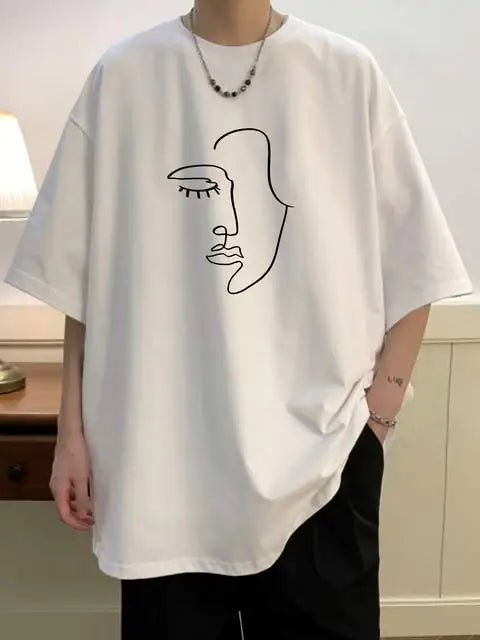 Minimalist Female Silhouette Pattern Cotton T-Shirt
