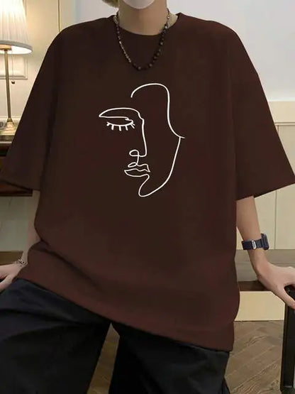 Minimalist Female Silhouette Pattern Cotton T-Shirt