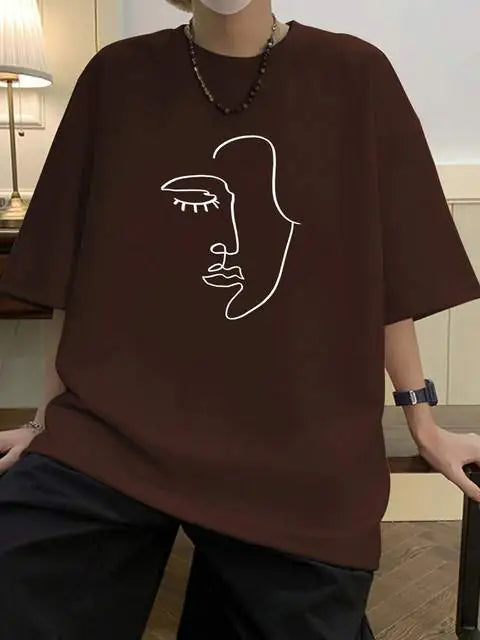 Minimalist Female Silhouette Pattern Cotton T-Shirt