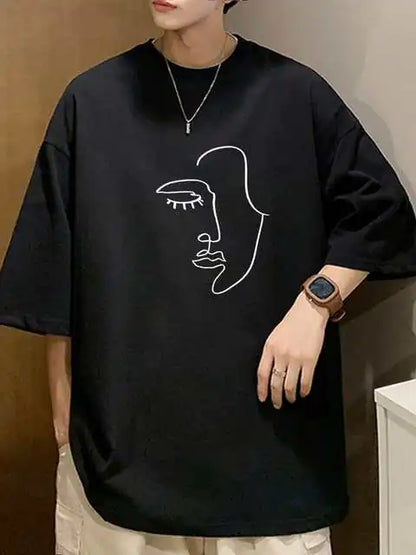 Minimalist Female Silhouette Pattern Cotton T-Shirt